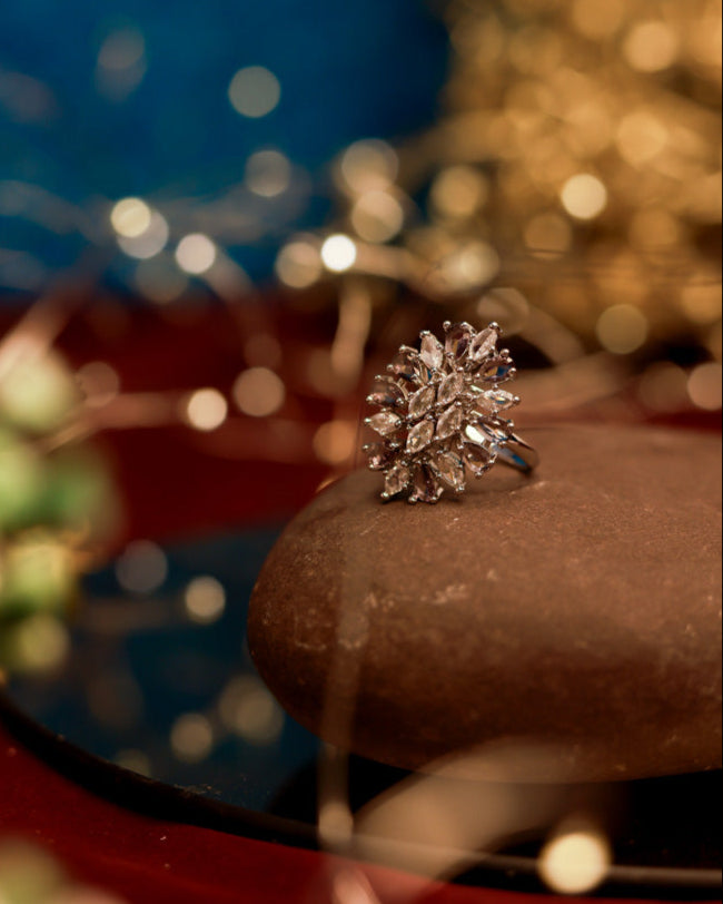 Purple & white stone American Diamond Ring