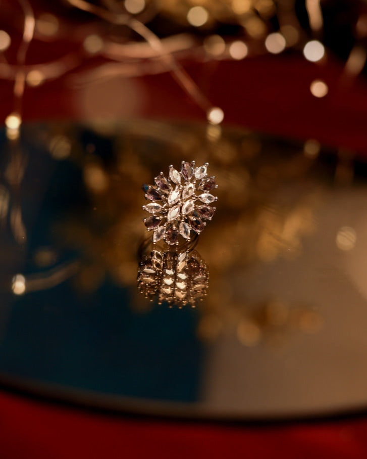 Purple & white stone American Diamond Ring