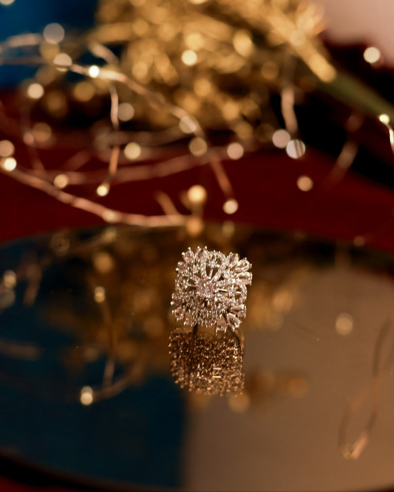 White Floral American Diamond Ring