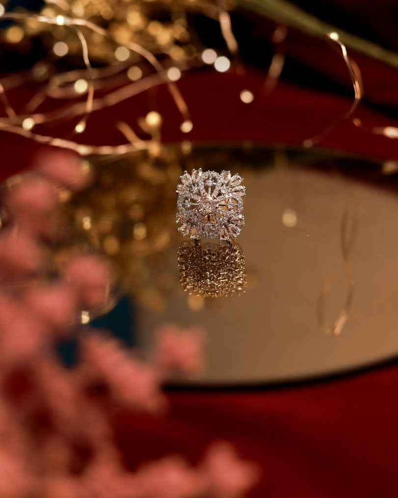 White Floral American Diamond Ring