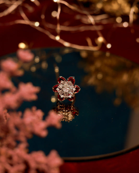 Red Stone flower American Diamond Ring