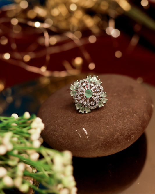 Pastel Green Floral American Diamond Ring