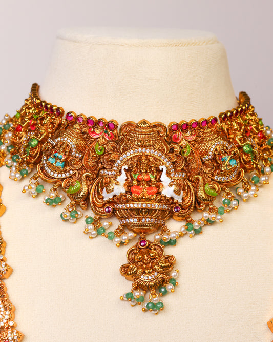 Lakshmi Vaibhavam Choker Set with Jhumkas- (Premium Masterpiece Edition) – By Suwarnikaa Jewels