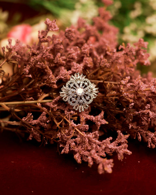 White Floral American Diamond Ring