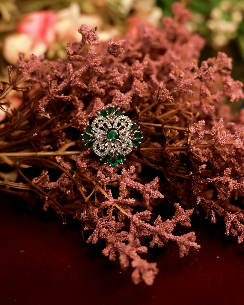 Green Floral American Diamond Ring