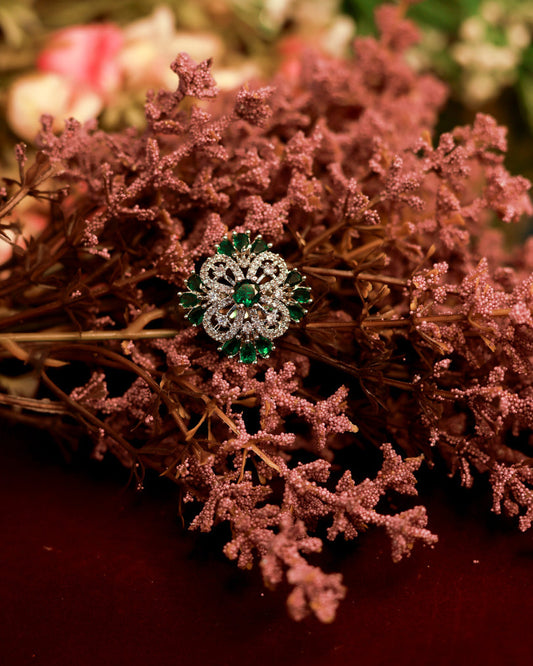 Green Floral American Diamond Ring