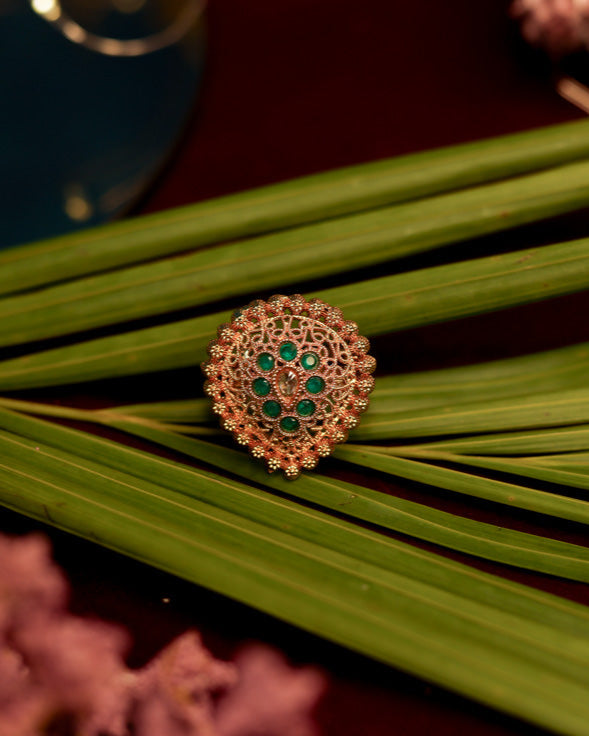 Suwarnikaa's Maharani Bloom Ring Gold Plated with stones Brass  Finger Ring