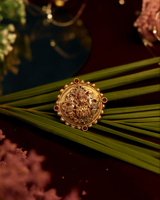 MahaLaxmi Devi  Gold Plated with stones Brass Temple Finger Ring