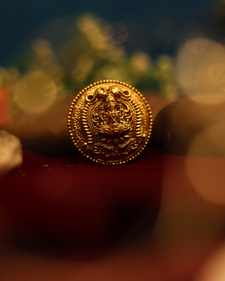 MahaLakshmi  Devi Gold Plated Brass Temple Finger Ring