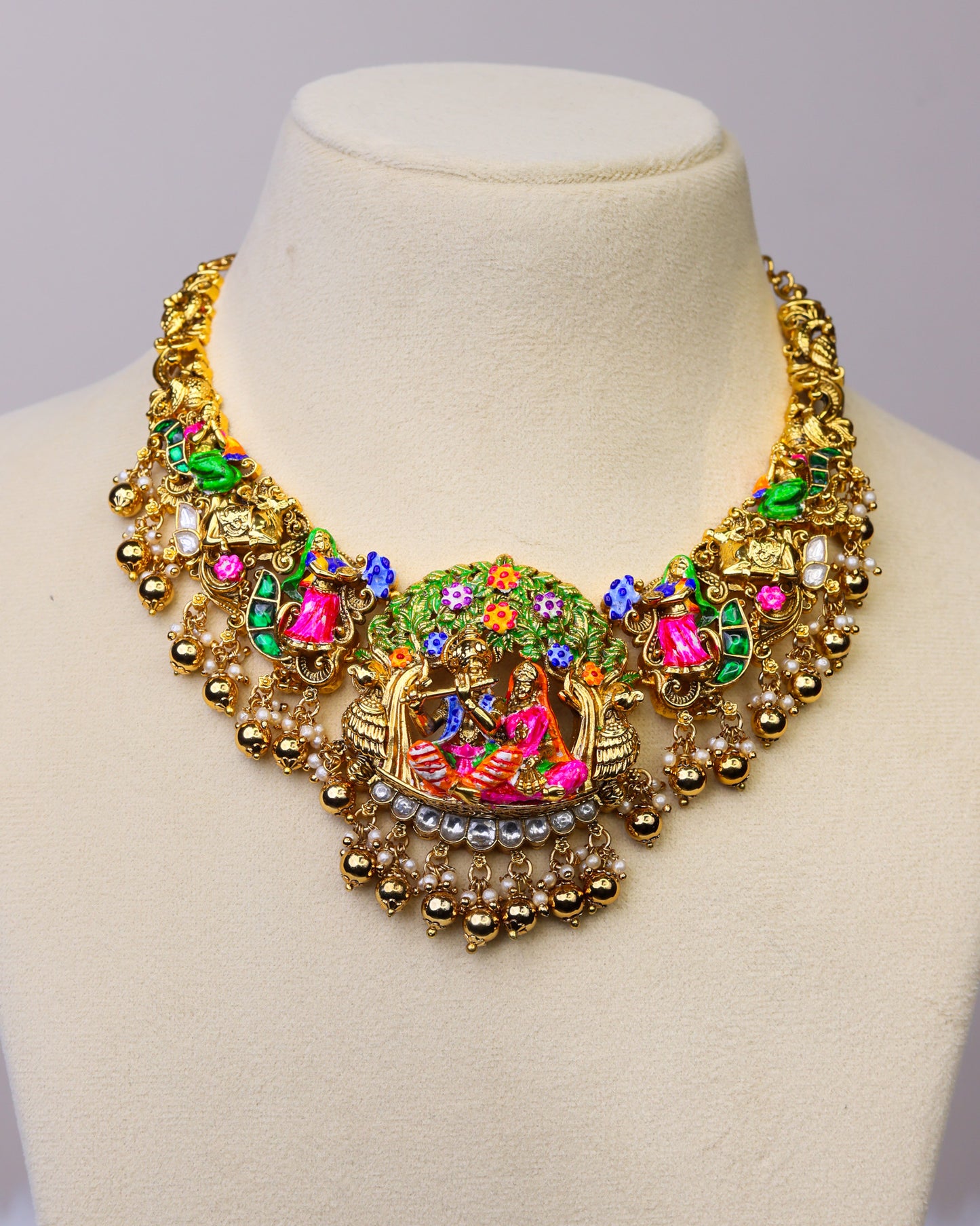 Brindavana Raga Meenakari Bridal choker Set- (Premium Masterpiece Edition) – By Suwarnikaa Jewels