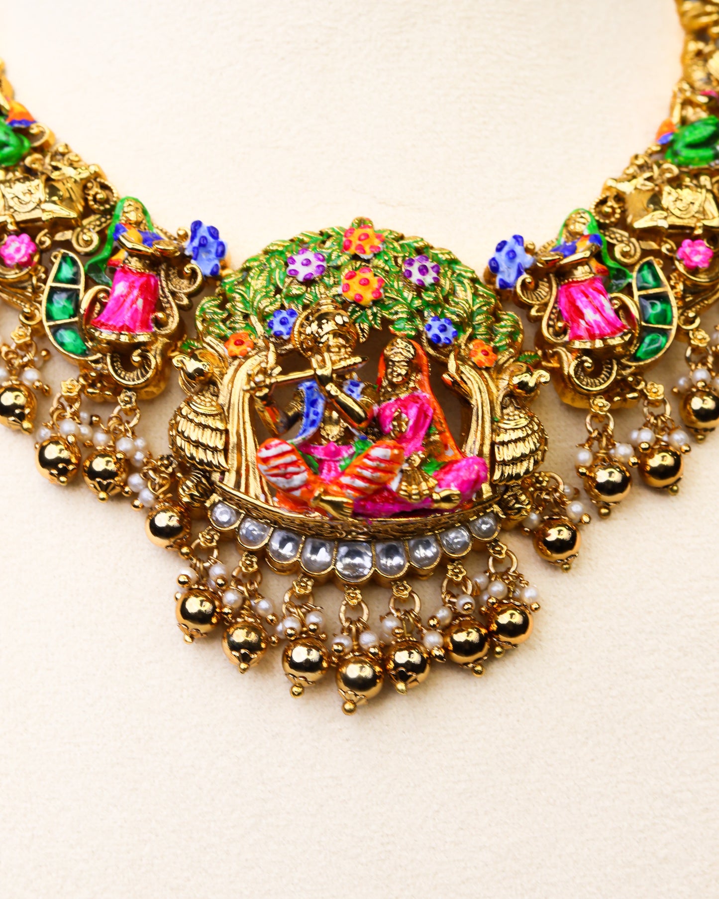 Brindavana Raga Meenakari Bridal choker Set- (Premium Masterpiece Edition) – By Suwarnikaa Jewels