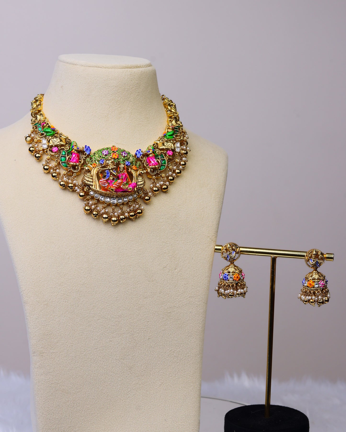 Brindavana Raga Meenakari Bridal choker Set- (Premium Masterpiece Edition) – By Suwarnikaa Jewels
