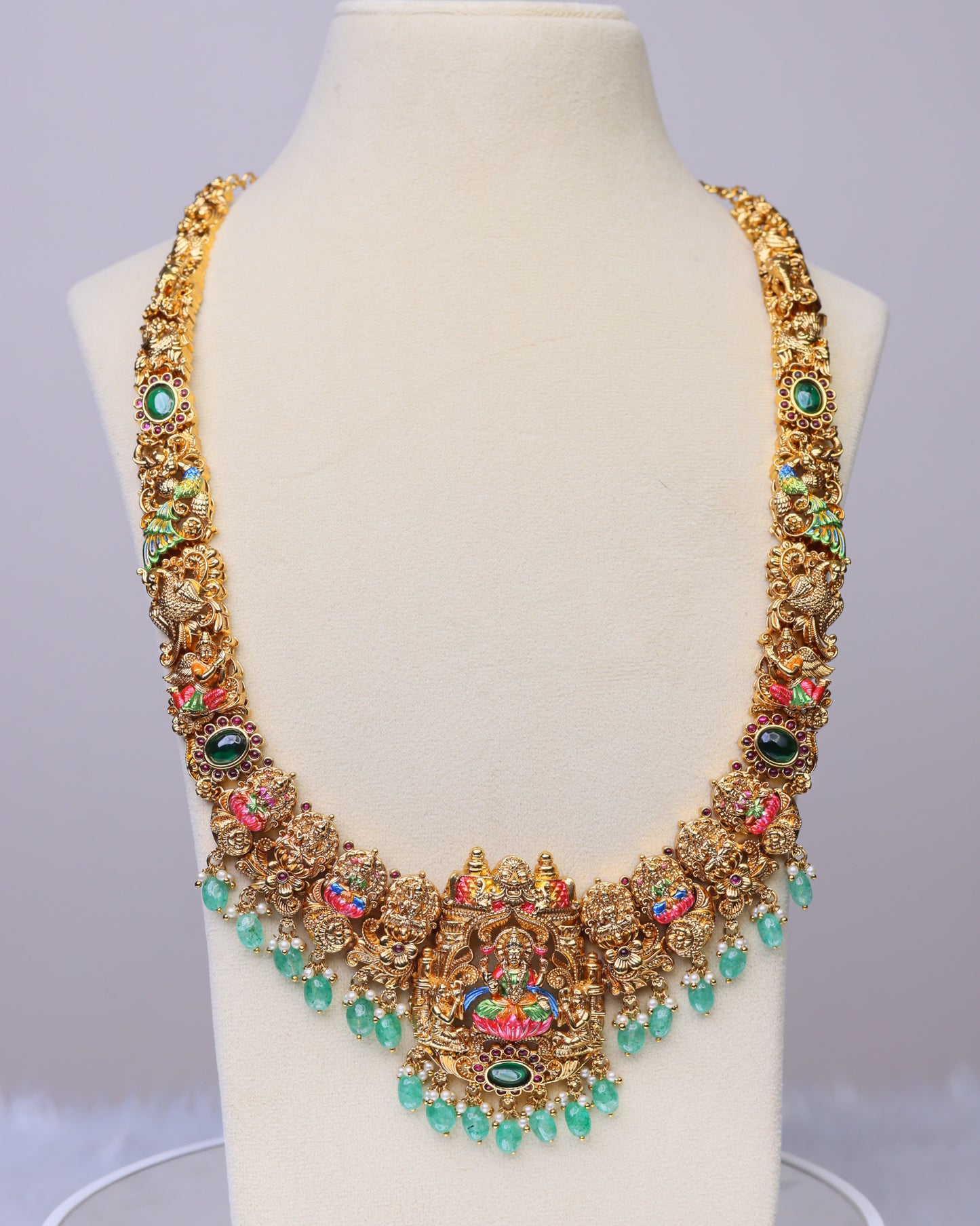 Sri Lakshmi Simhasana Meenakari Necklace- (Premium Masterpiece Edition) – By Suwarnikaa Jewels