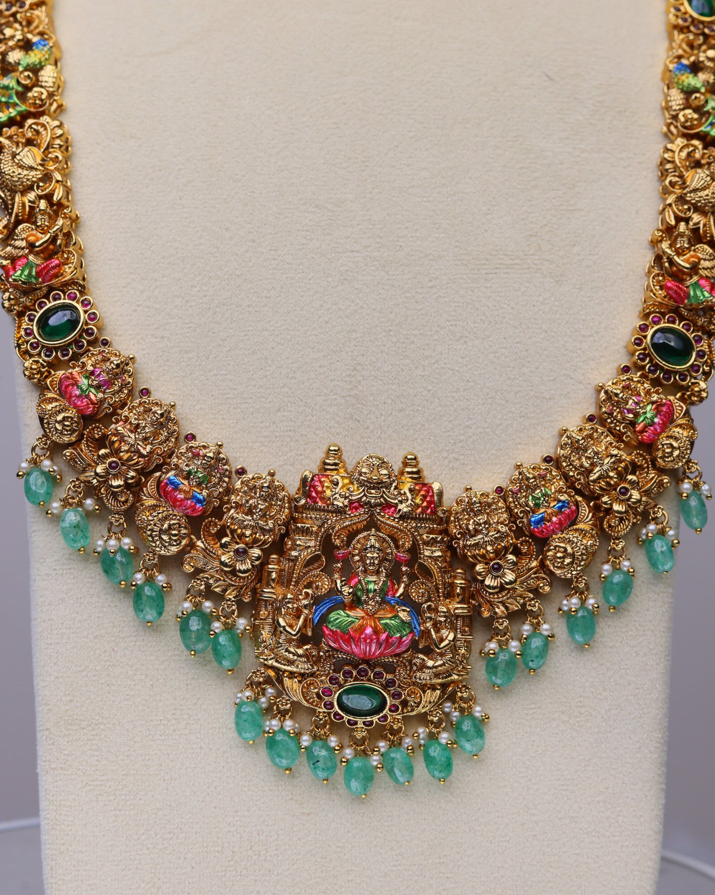 Sri Lakshmi Simhasana Meenakari Necklace- (Premium Masterpiece Edition) – By Suwarnikaa Jewels