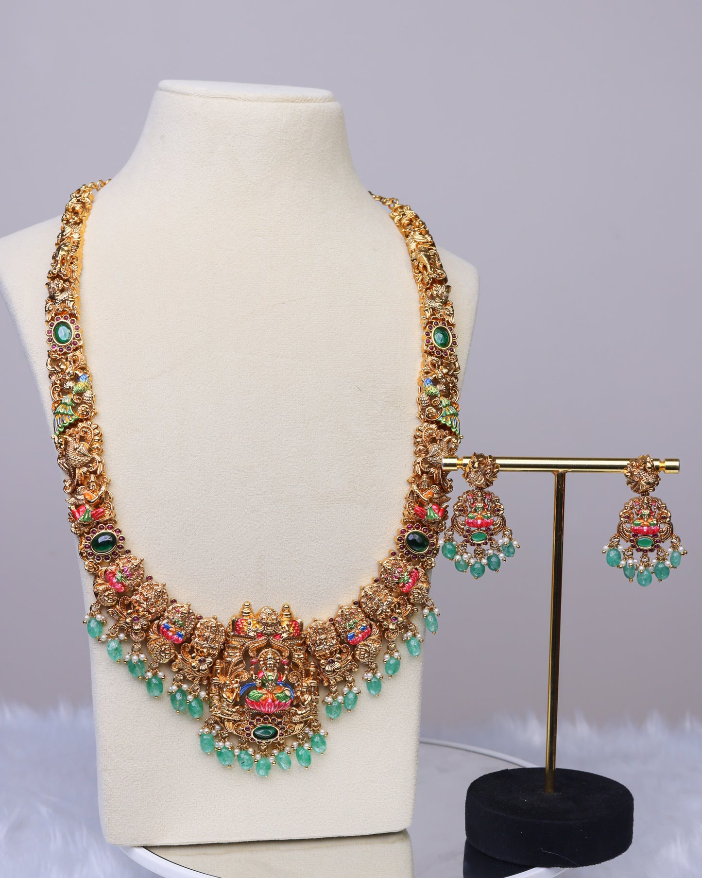 Sri Lakshmi Simhasana Meenakari Necklace- (Premium Masterpiece Edition) – By Suwarnikaa Jewels