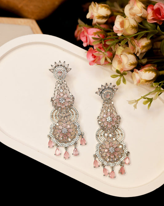 Suwarnikaa’s Pink  Petal Kiss American Diamond Earring