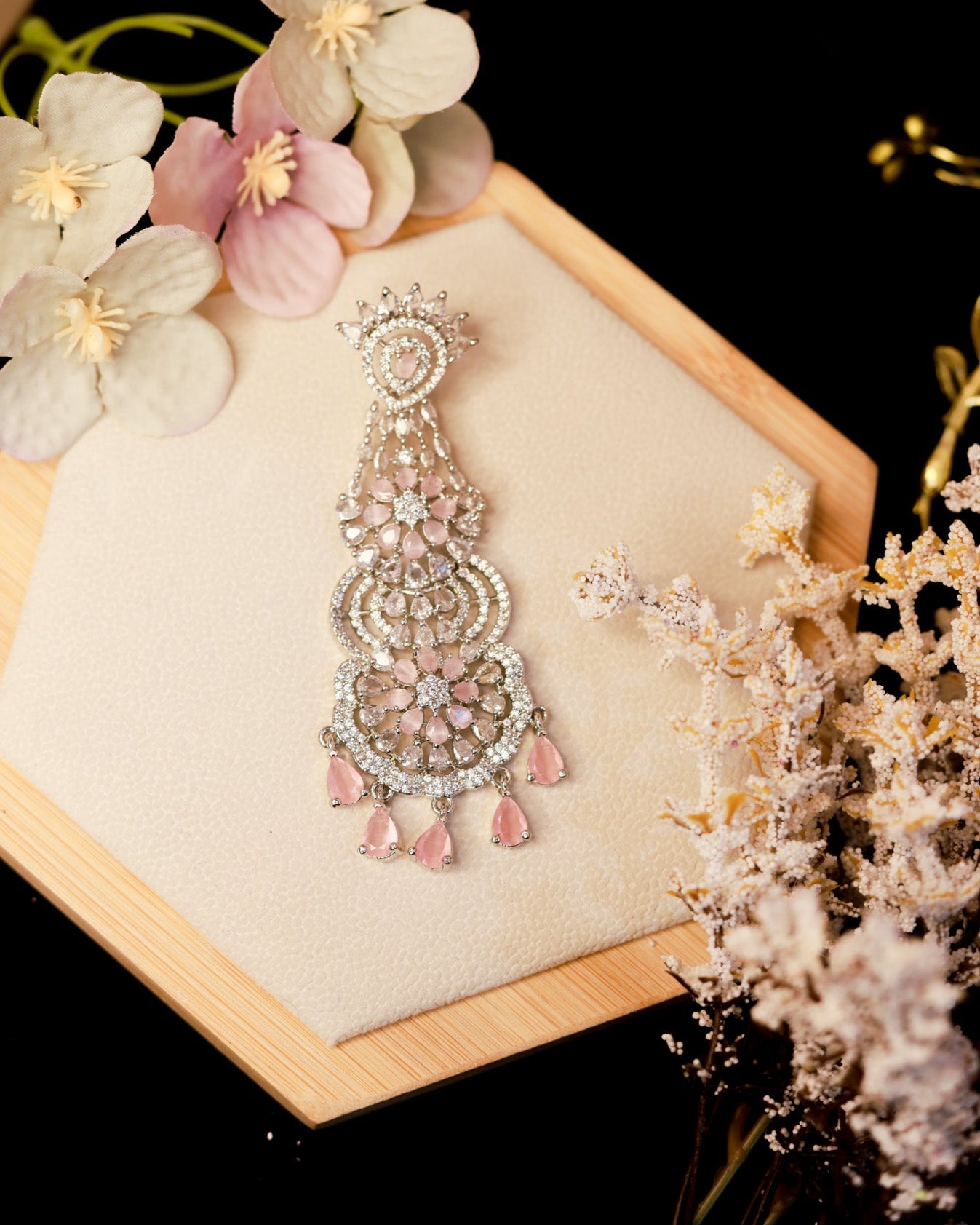 Suwarnikaa’s Pink  Petal Kiss American Diamond Earring