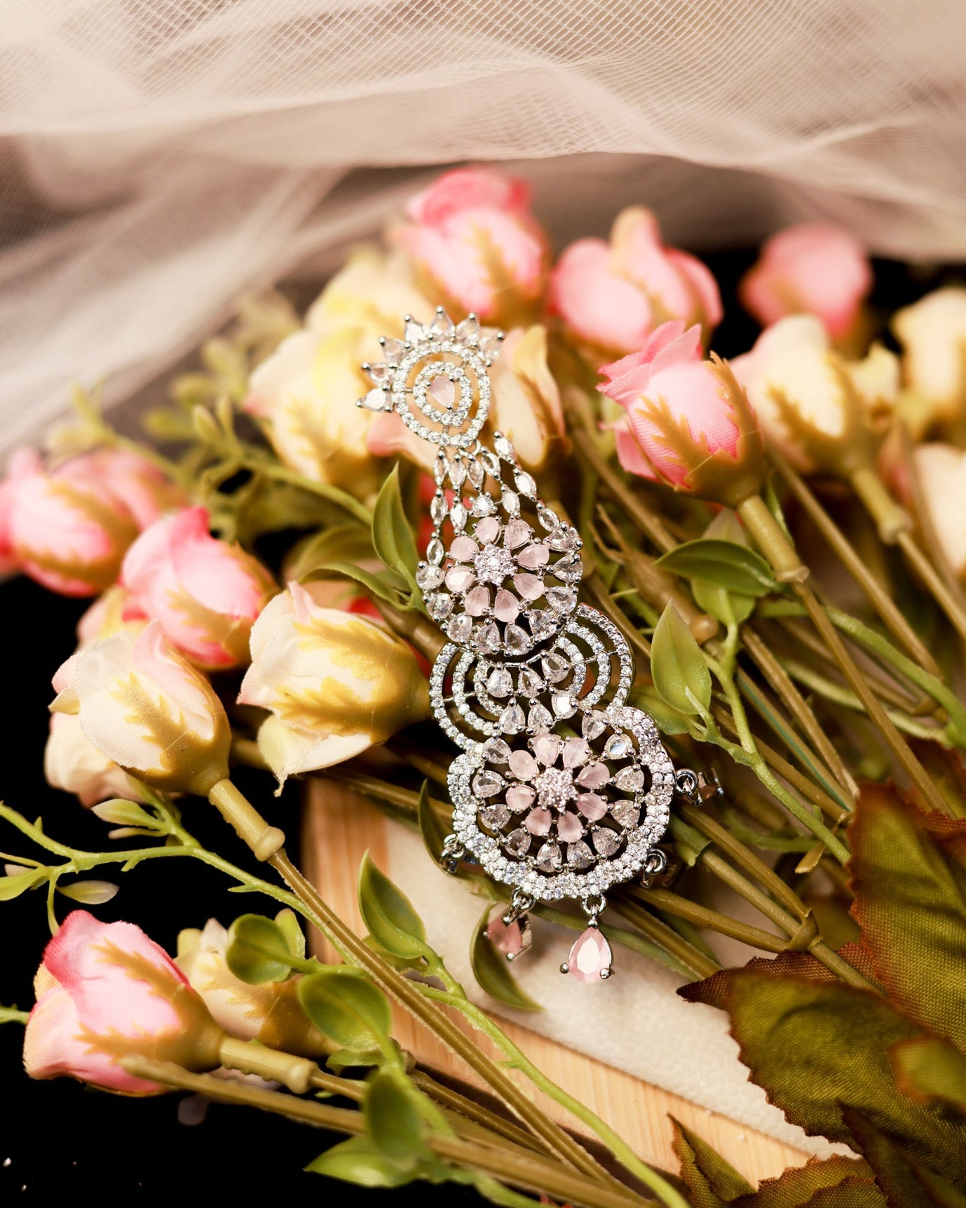 Suwarnikaa’s Pink  Petal Kiss American Diamond Earring