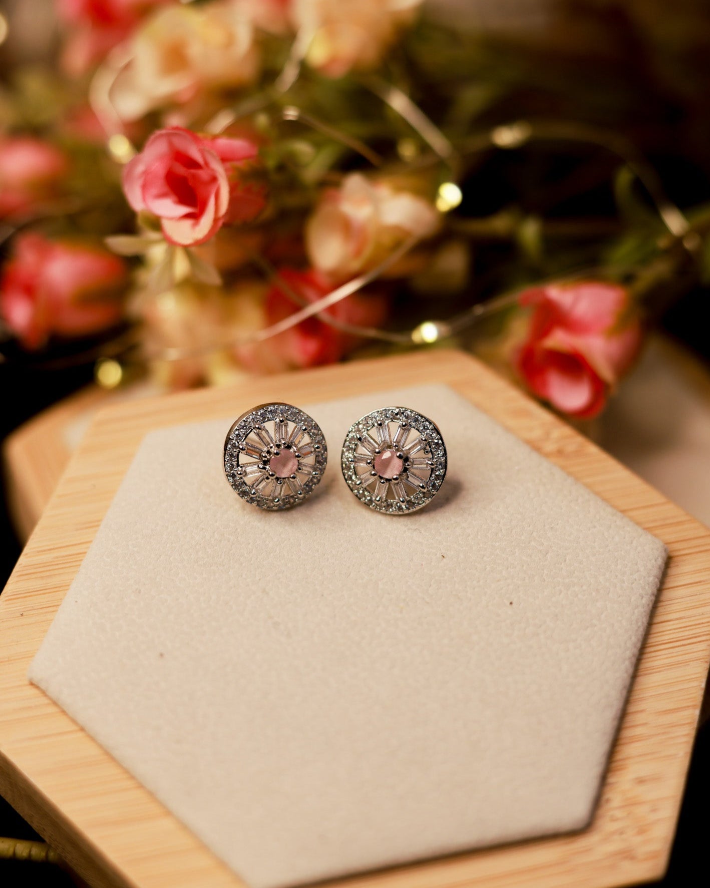 Suwarnikaa’s Blush Bloom  American Diamond Earrings
