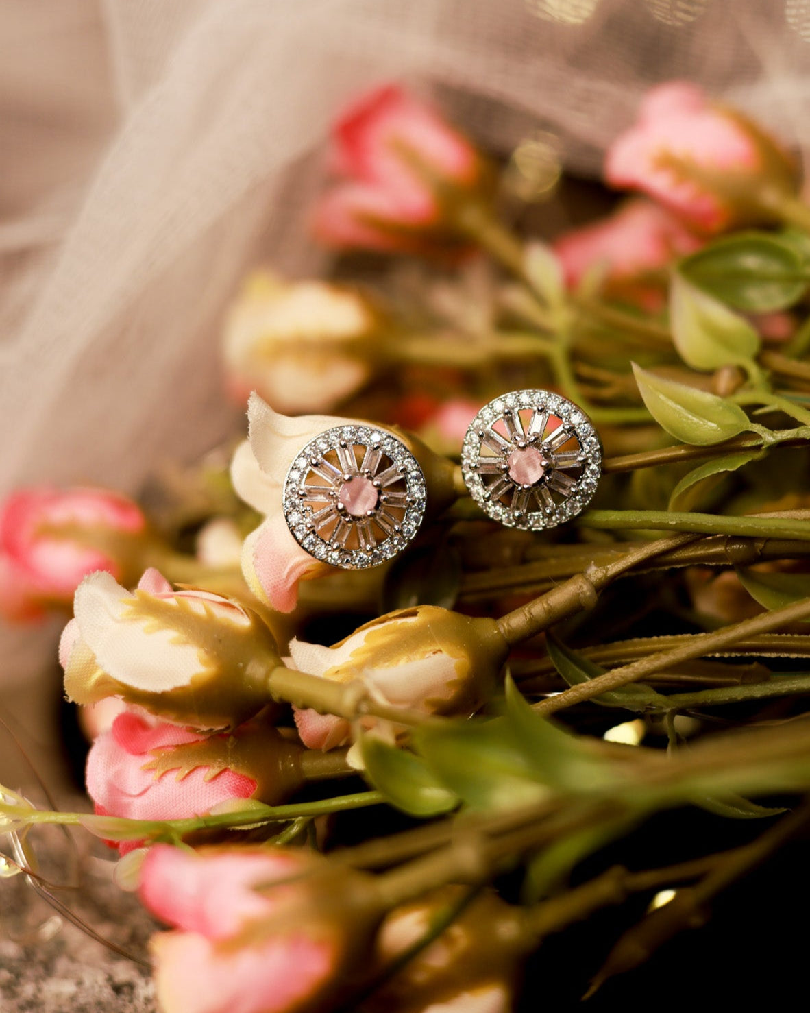 Suwarnikaa’s Blush Bloom  American Diamond Earrings
