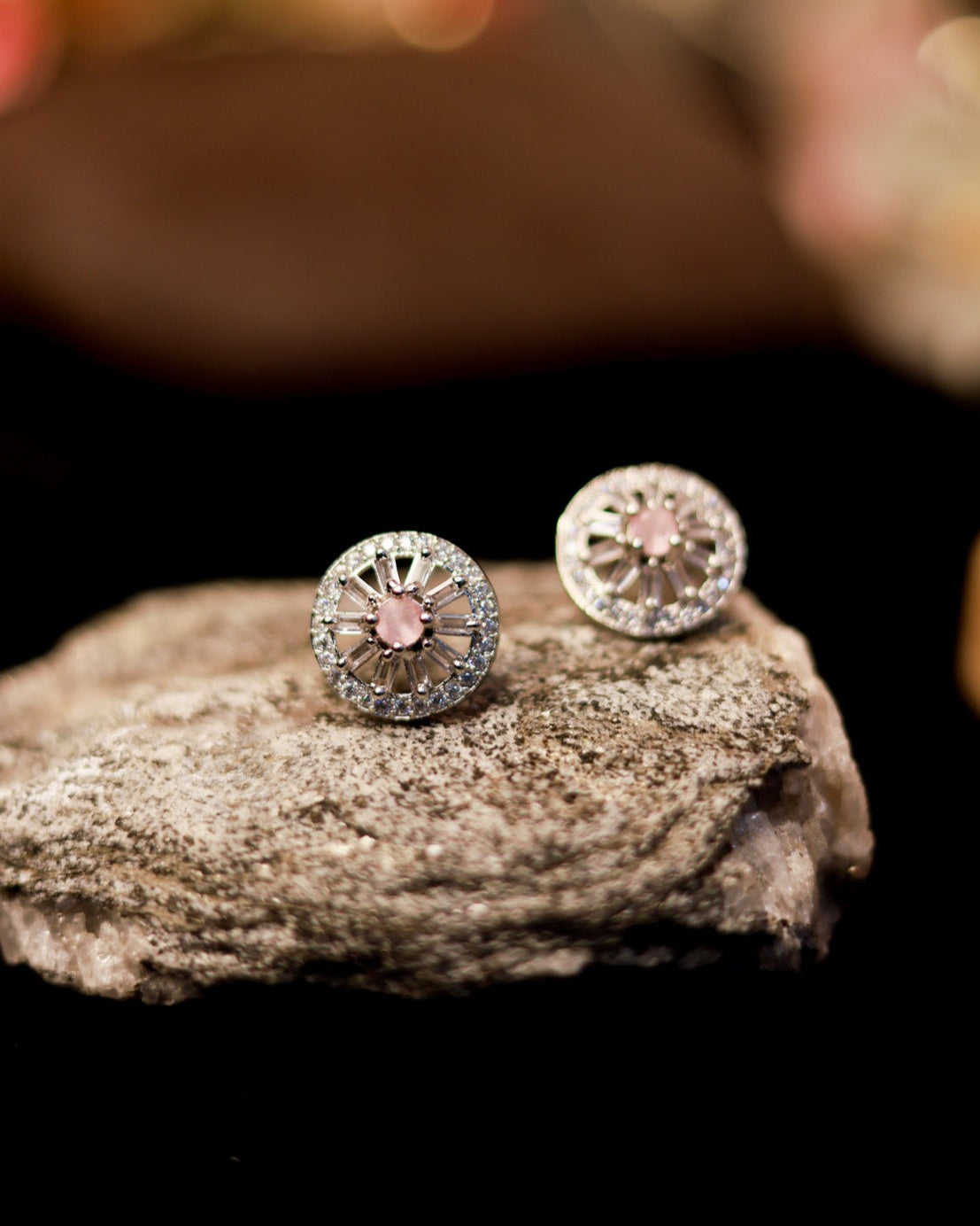 Suwarnikaa’s Blush Bloom  American Diamond Earrings