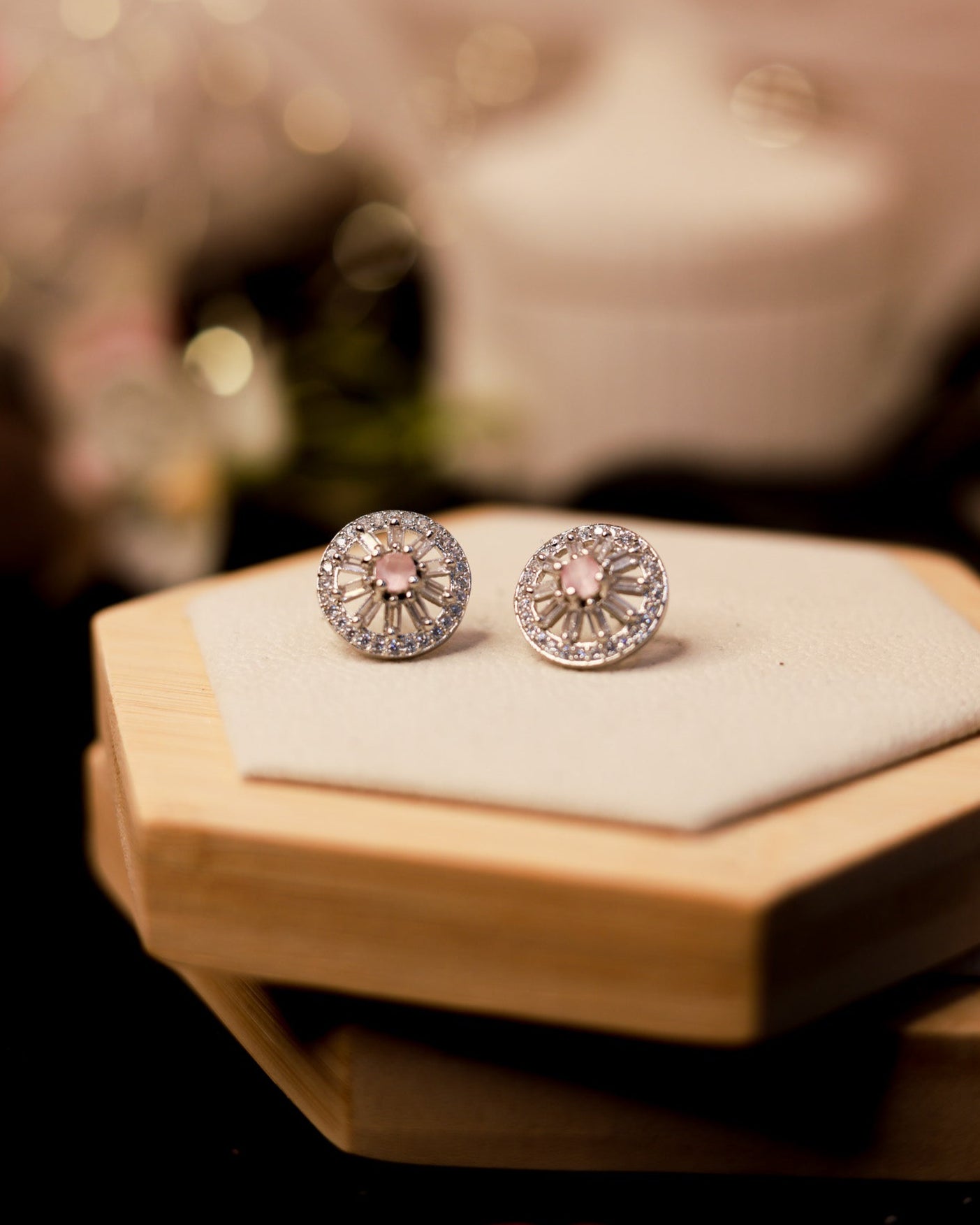 Suwarnikaa’s Blush Bloom  American Diamond Earrings