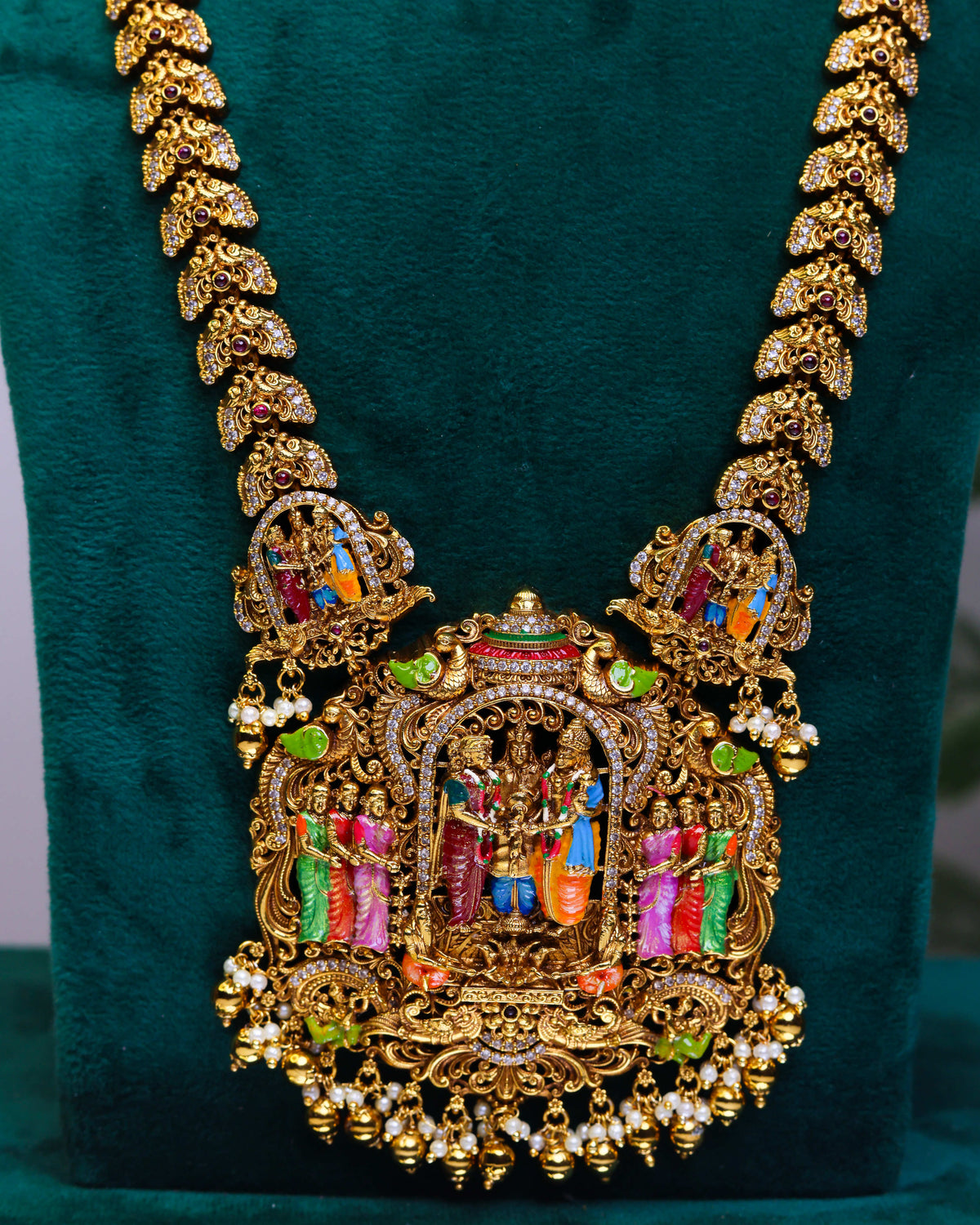 SriDevi Parinayam Mangala Vaibhavam  meenakari Temple Necklace Set  by suwarnikaa jewels