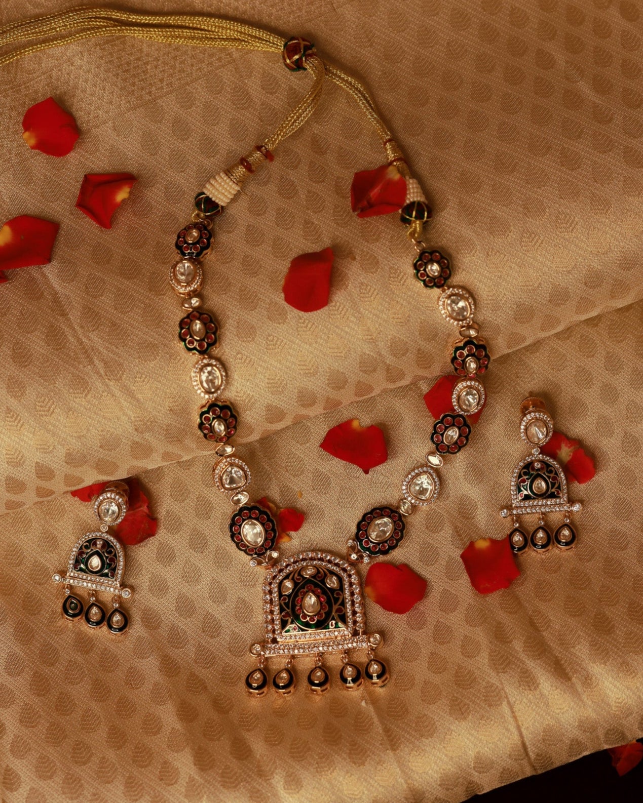 Premium Moissanite Kundan Neck Sets with Handmade Kalamkari Work