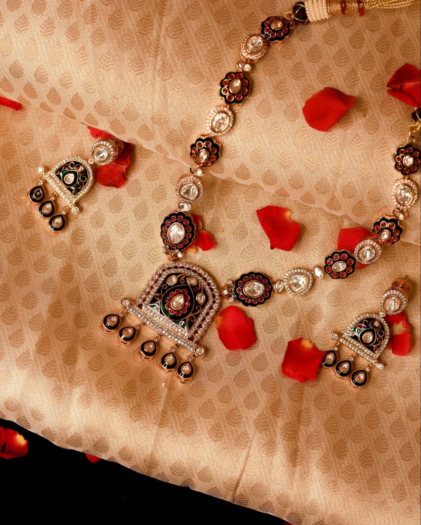 Premium Moissanite Kundan Neck Sets with Handmade Kalamkari Work