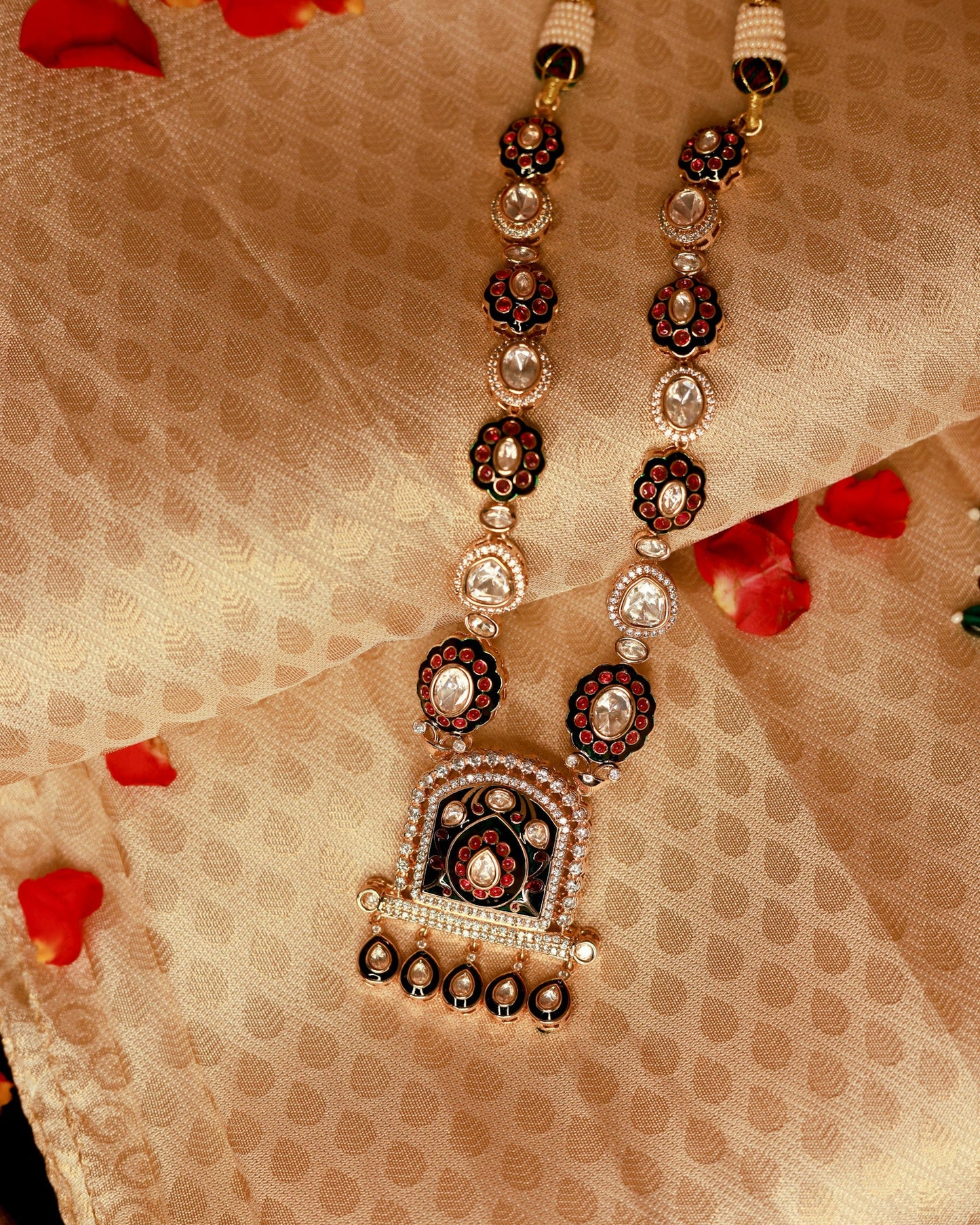 Premium Moissanite Kundan Neck Sets with Handmade Kalamkari Work