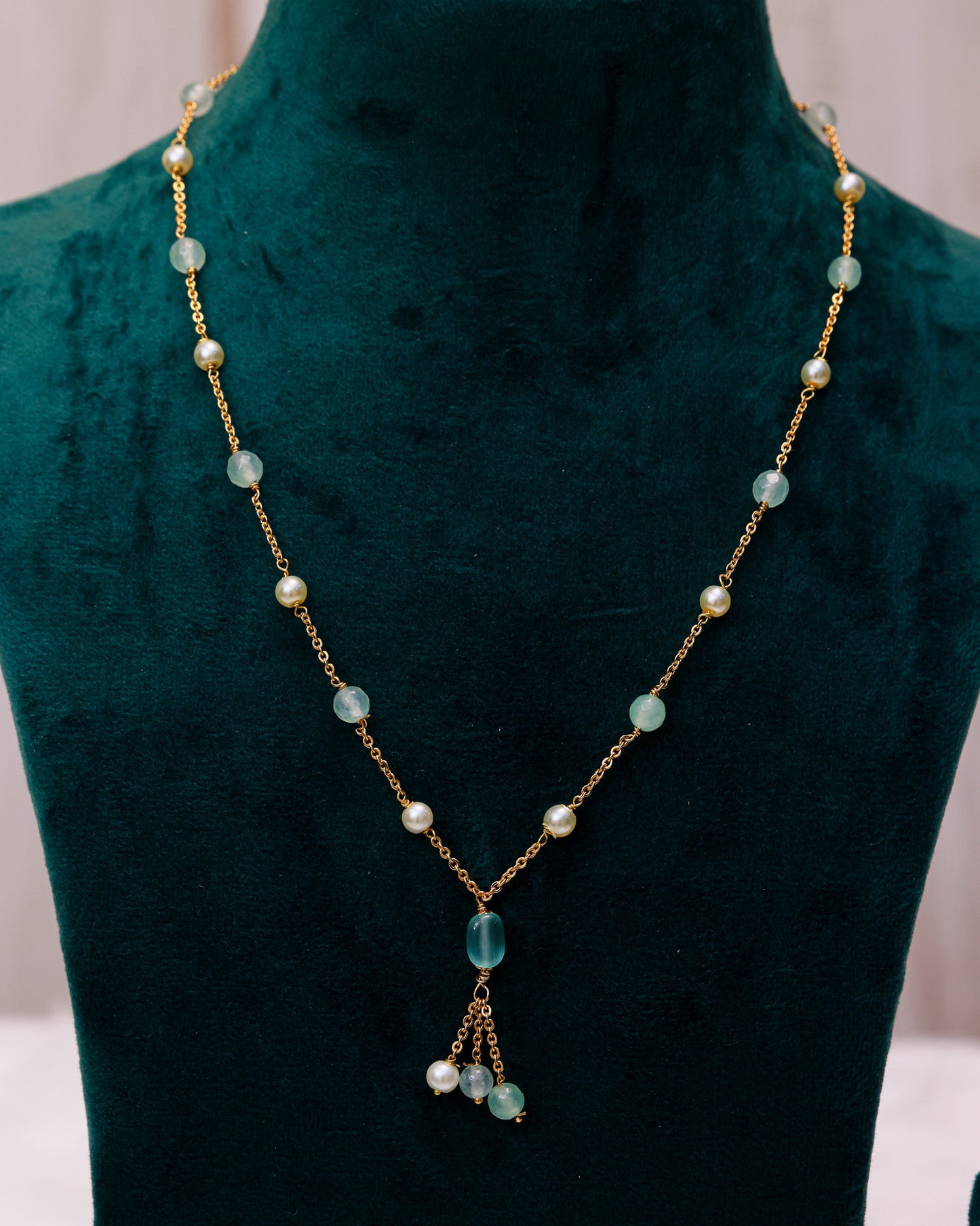Aqua Pearl Grace Neck Chain(18") – Elegant Pastel Pearl Chain for Daily & Office Wear By Suwarnikaa Jewels