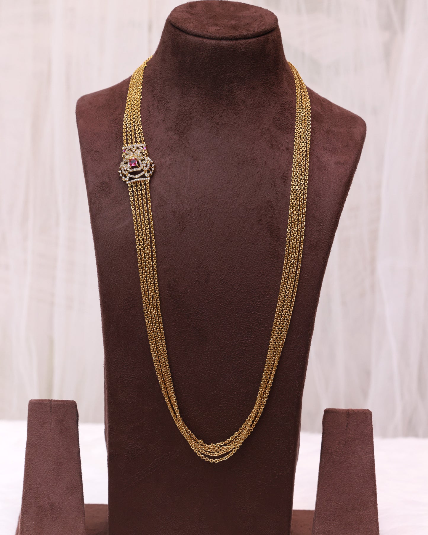 Kanishka Chandra Haram(30"- 5 Line) – Premium Multi-Layer Gold Finish Long Chain Necklace By Suwarnikaa Jewels