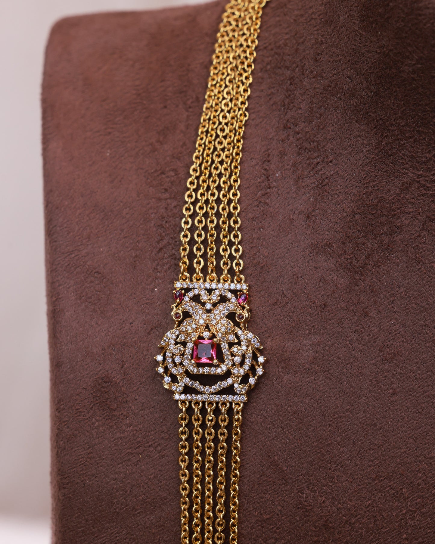 Kanishka Chandra Haram(30"- 5 Line) – Premium Multi-Layer Gold Finish Long Chain Necklace By Suwarnikaa Jewels