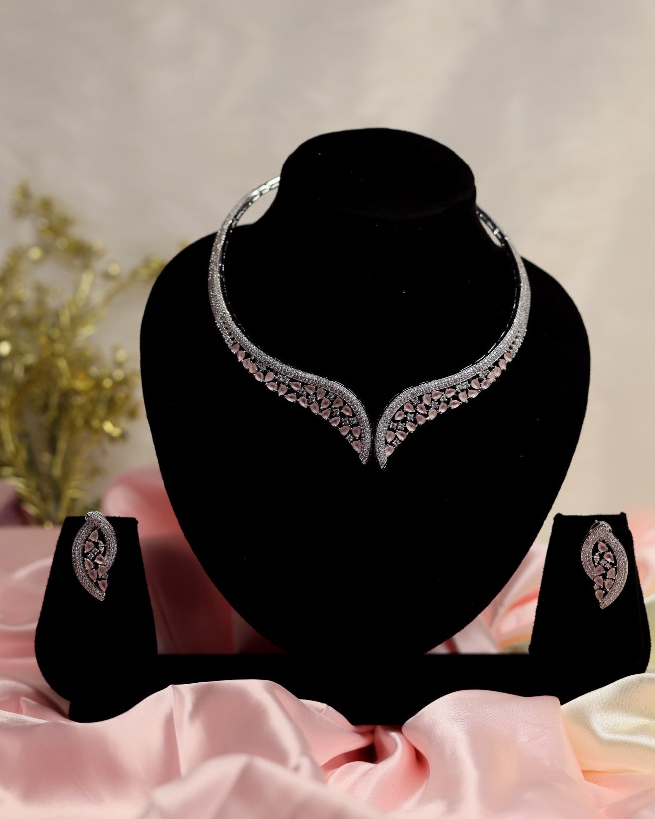Ruhani Blush by Suwarnikaa Jewels American Diamond Necklace Set