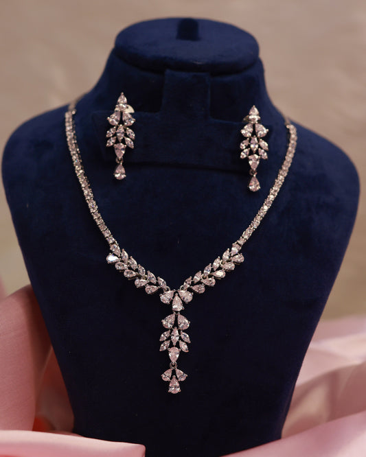 Suwarnikaa’s White Legacy  American Diamond Necklace Set