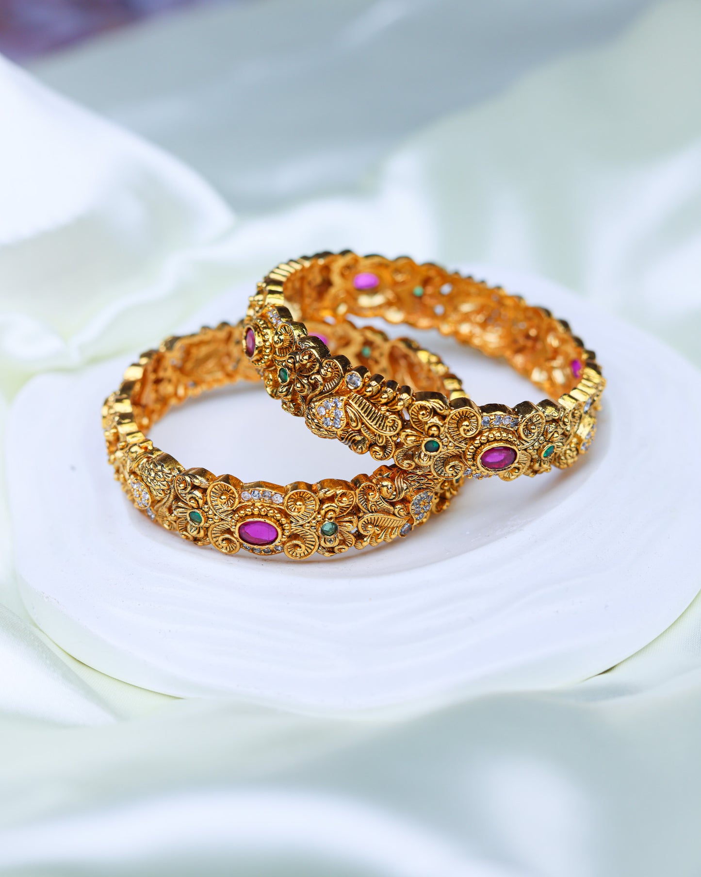 Ruby Peacock Bridal Premium Bangels 2.4" size