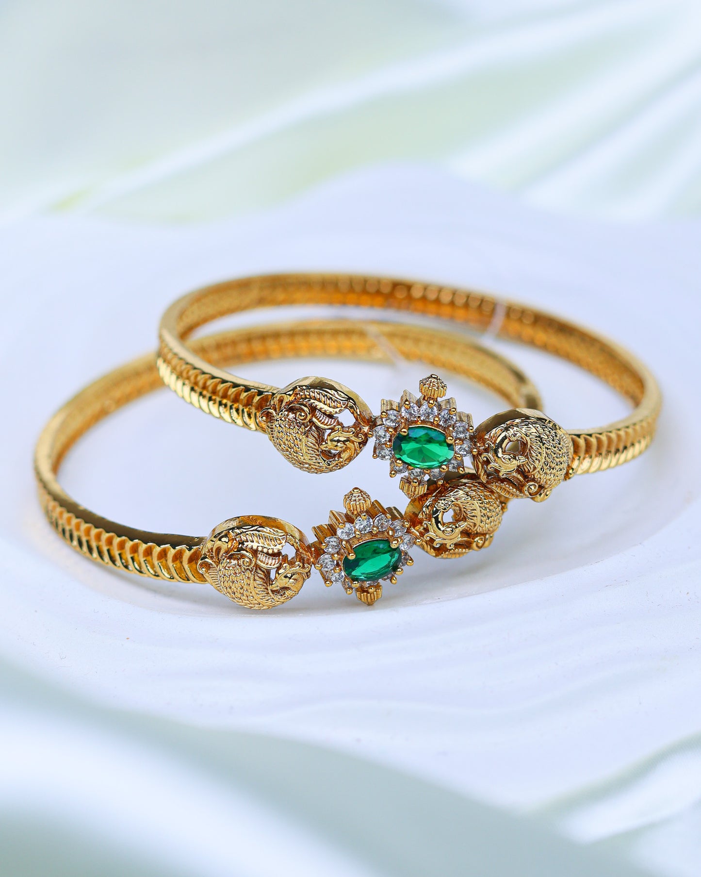 Suwarnikaa Emerald Peacock  Premium Bangels 2.6" size