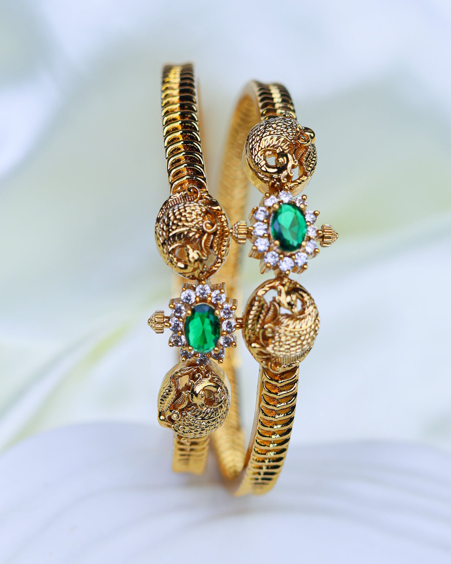 Suwarnikaa Emerald Peacock  Premium Bangels 2.6" size