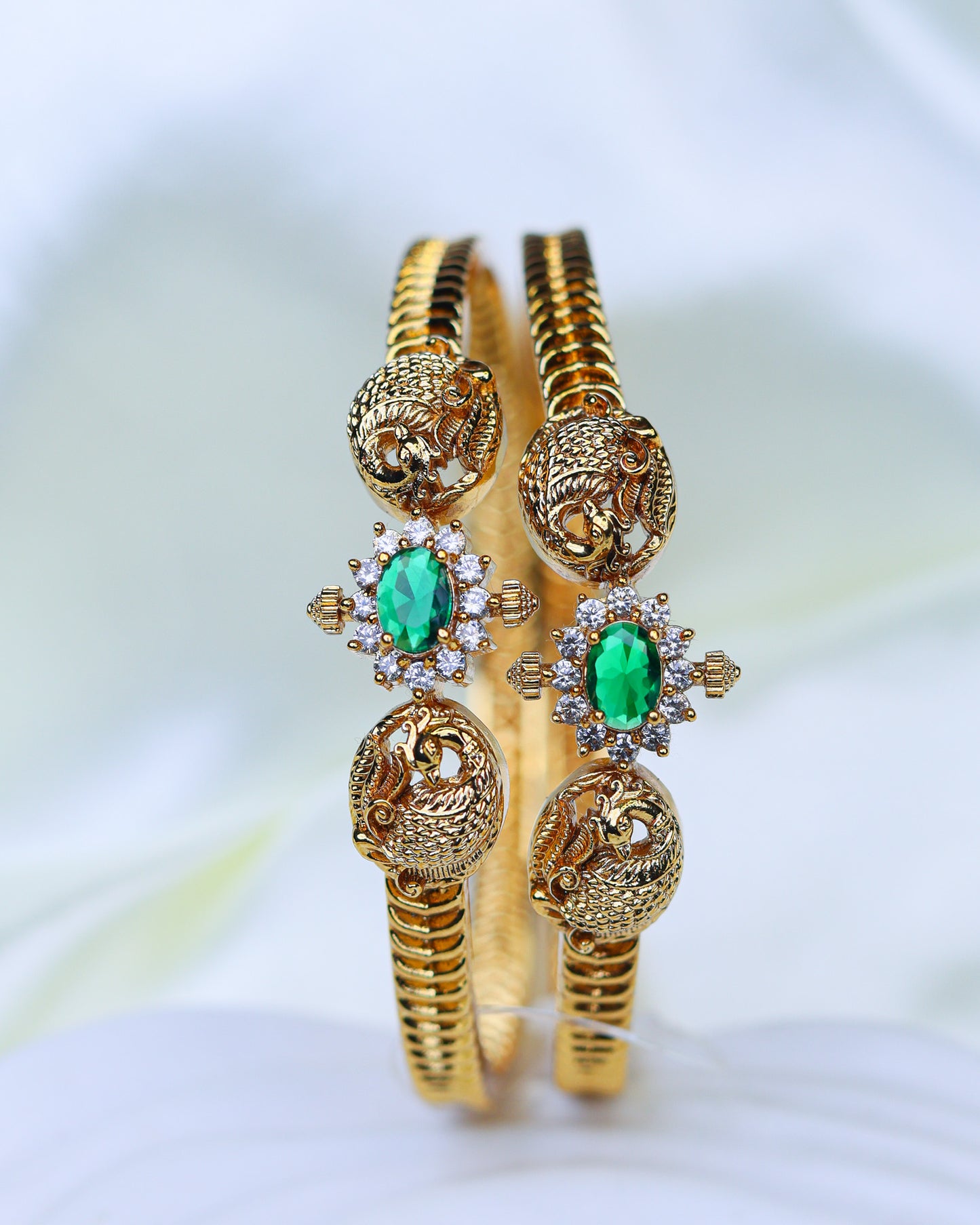 Suwarnikaa Emerald Peacock  Premium Bangels 2.6" size