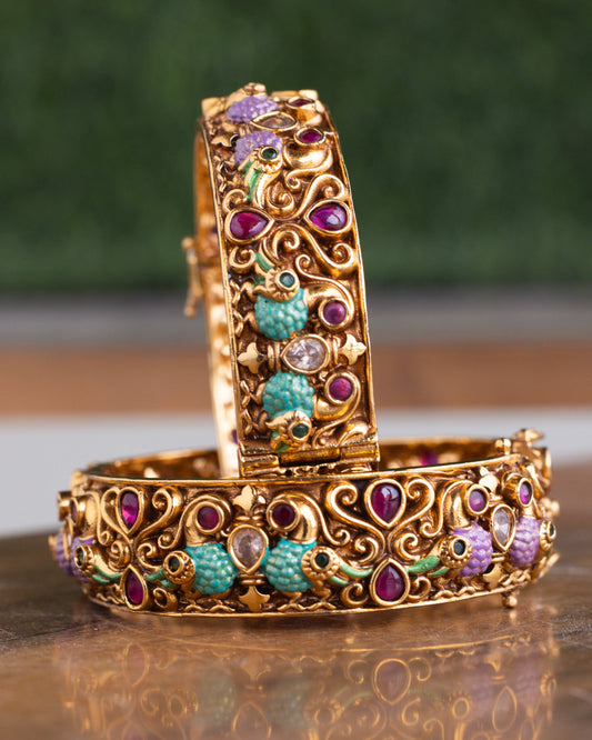 Antique Floral Shringar Kada openable 2.4" ( 2 bangels)-– By Suwarnikaa Jewels