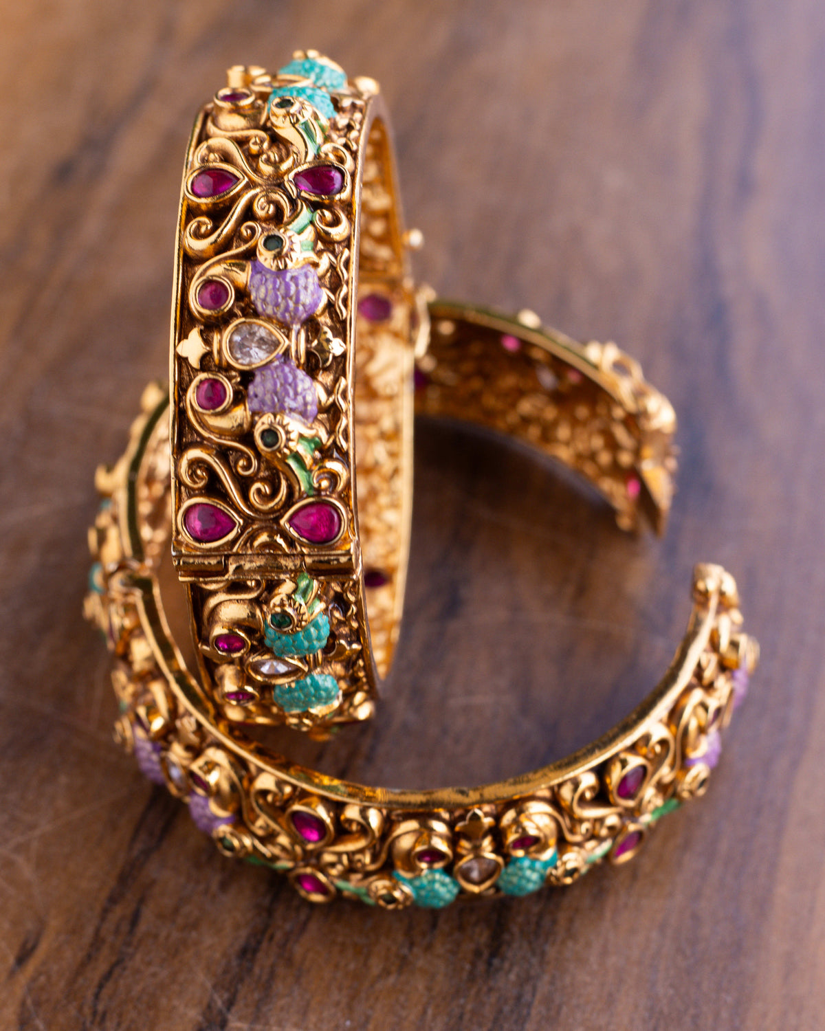 Antique Floral Shringar Kada openable 2.4" ( 2 bangels)-– By Suwarnikaa Jewels