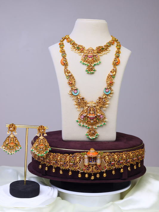 Sri Mahalakshmi Pushpavalli Vaibhava Bridal  Meenakari  Set - (Premium Masterpiece Edition) – By Suwarnikaa Jewels