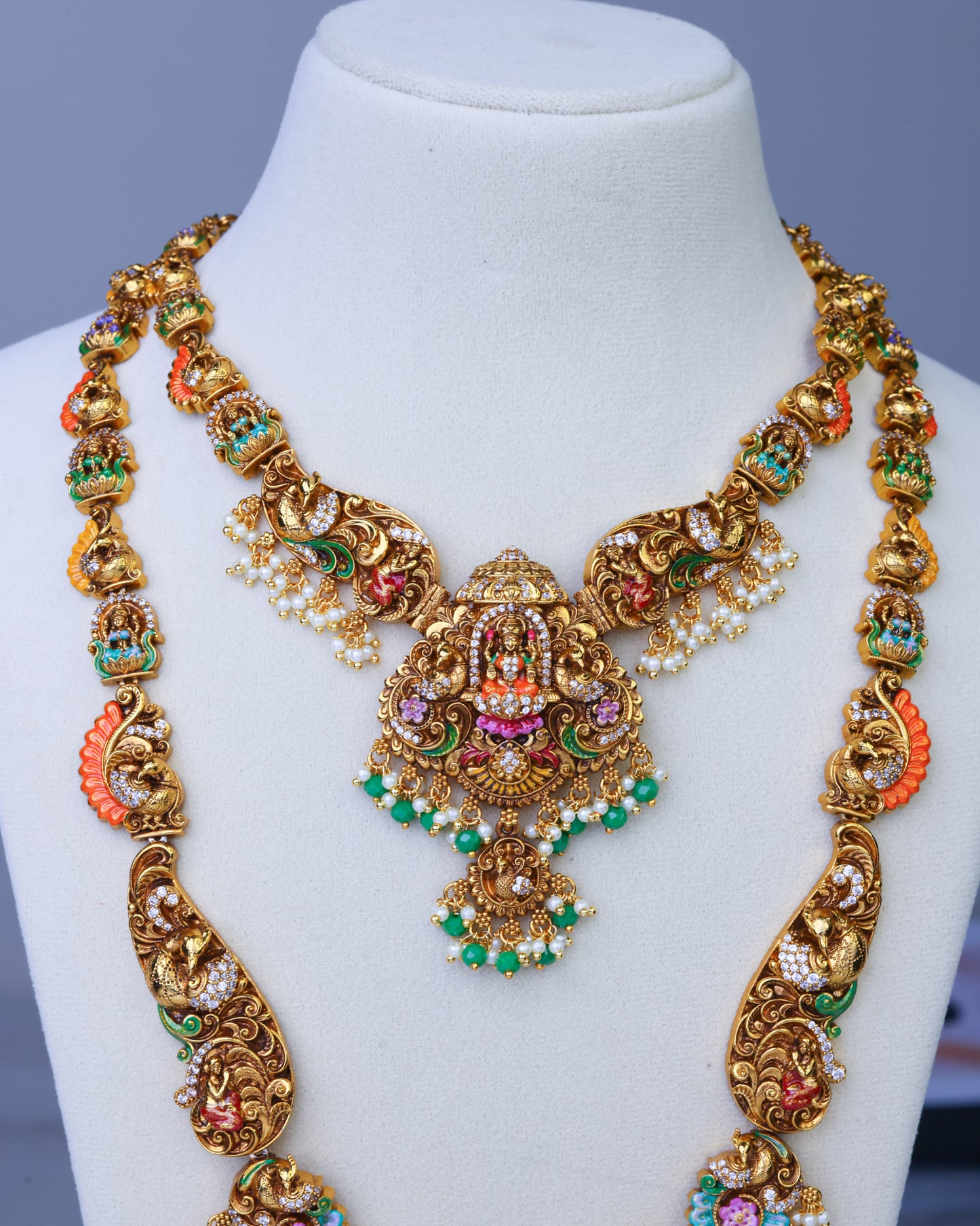 Sri Mahalakshmi Pushpavalli Vaibhava Bridal  Meenakari  Set - (Premium Masterpiece Edition) – By Suwarnikaa Jewels