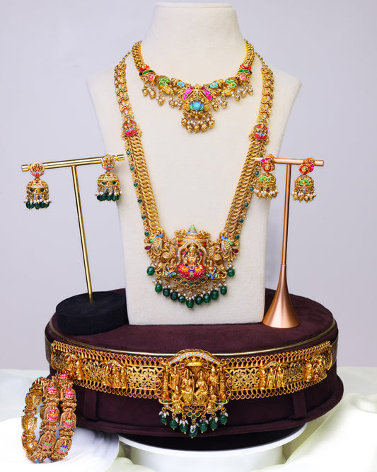 Sri Mahalakshmi Mayura Mandapam Vaibhava Bridal Meenakari  Set - (Premium Masterpiece Edition) – By Suwarnikaa Jewels