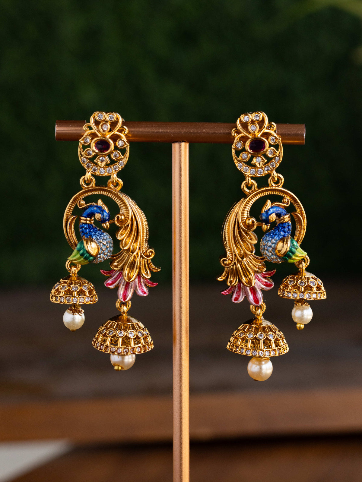 Suvarna Mayuri meenakari  Jhumkas premium Gold Polished Earings by Suwarnsikaa jewel