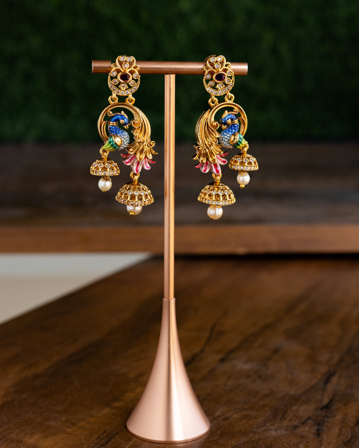 Suvarna Mayuri meenakari  Jhumkas premium Gold Polished Earings by Suwarnsikaa jewel