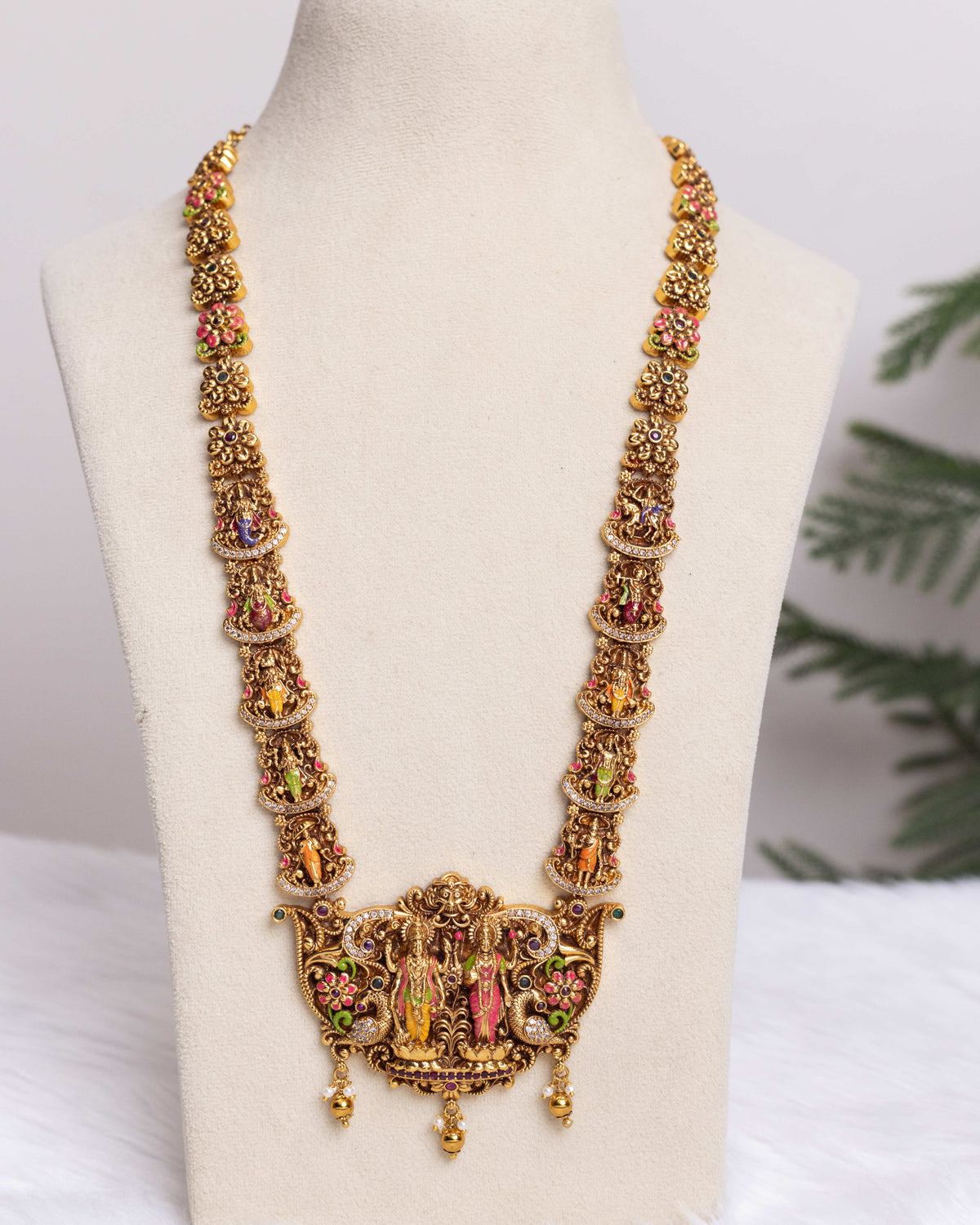 Swarna Dasavatara meenakari Temple Necklace Set  by suwarnikaa jewels