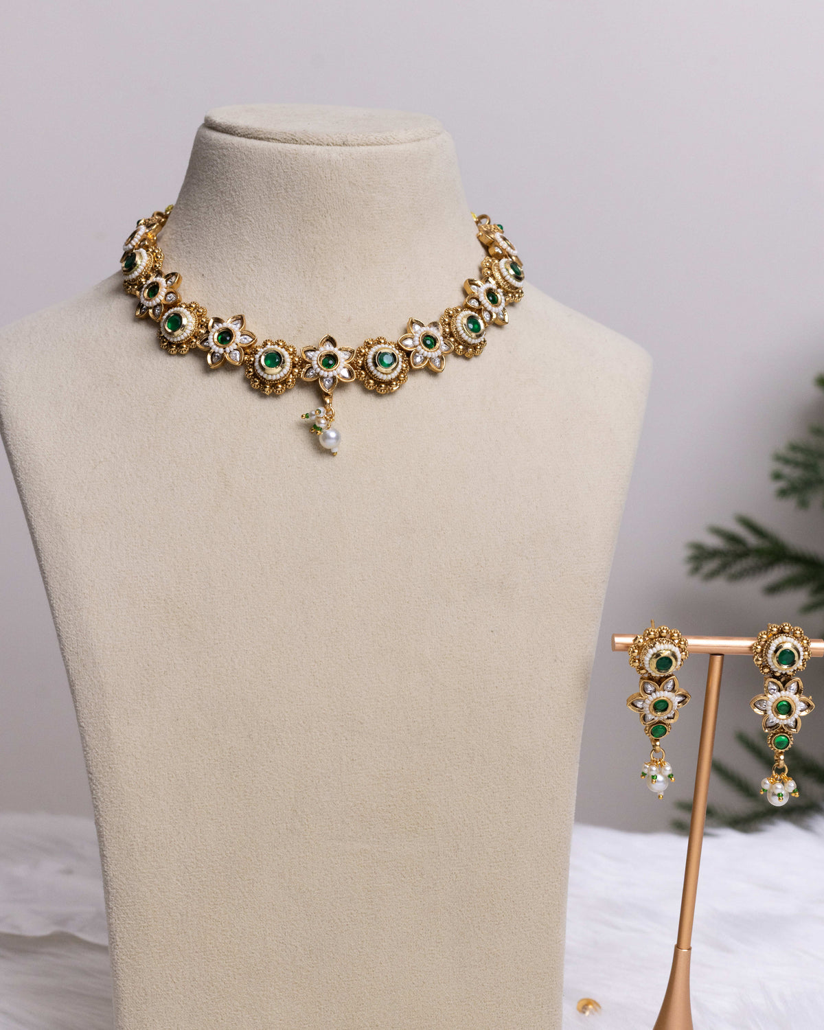 Ratna Kusumavali Necklace emerald Set– By Suwarnikaa Jewels