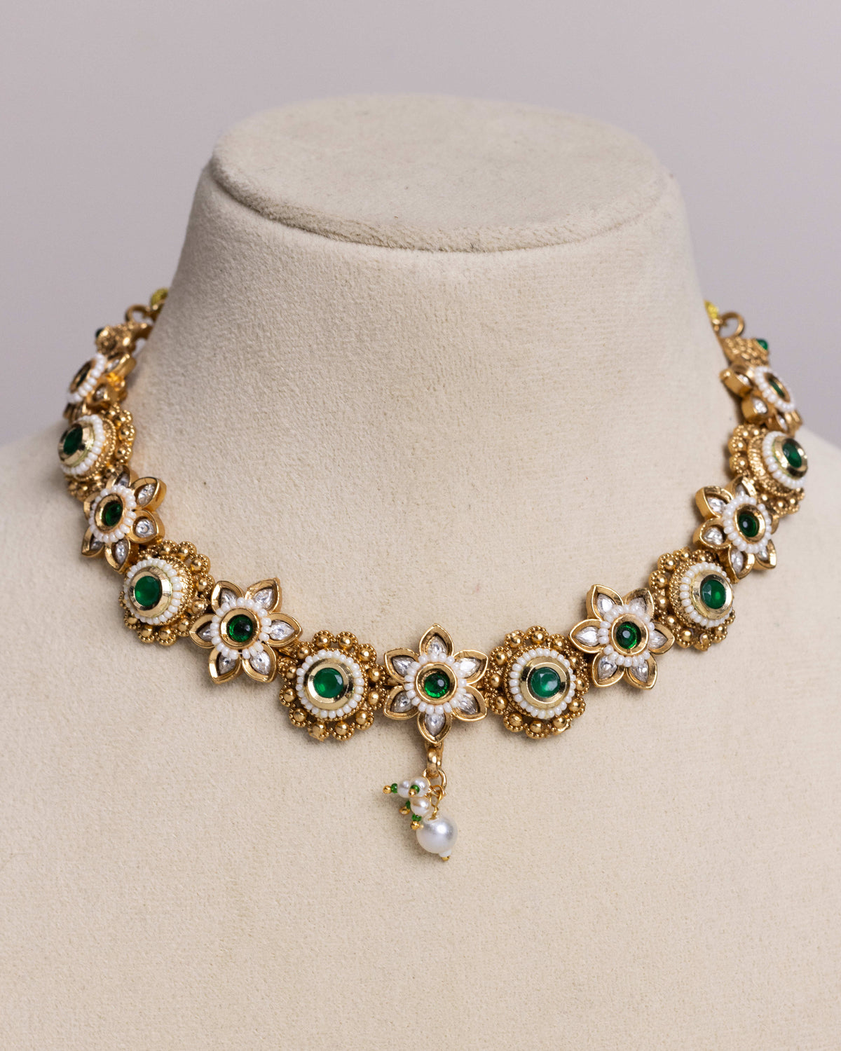 Ratna Kusumavali Necklace emerald Set– By Suwarnikaa Jewels