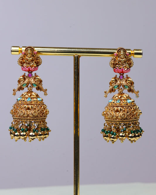Aishwarya Lakshmi Meenakari Jhumkas  by Suwarnikaa jewels